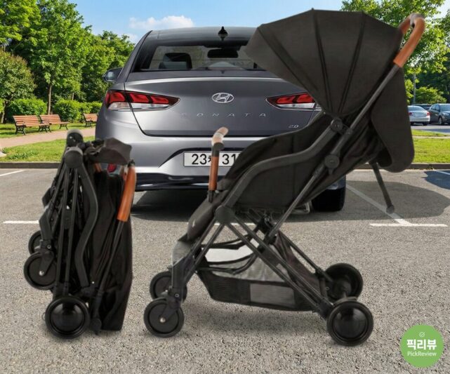 에어보스 휴대용 유모차 접히 모습
