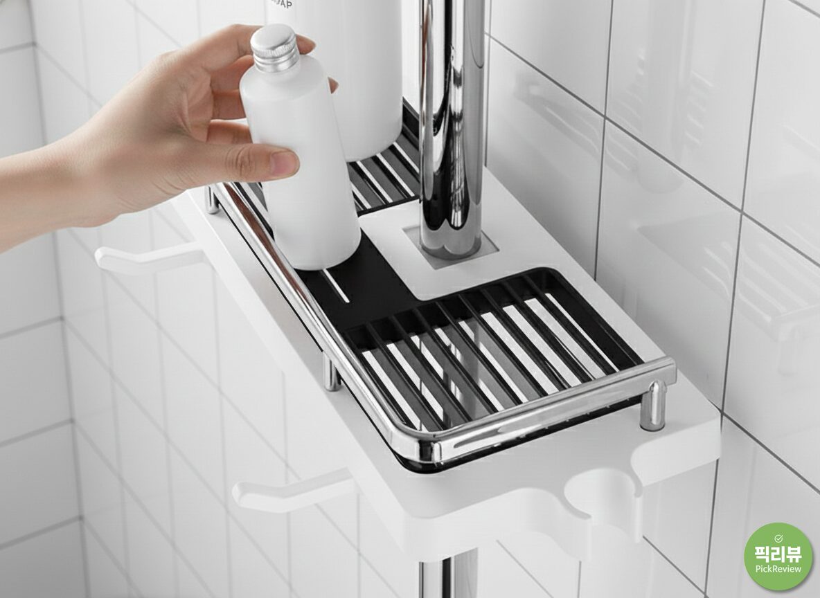 샤워하는데 샴푸가 멀리 있을 생각나는 무타공 샤워기 욕실선반