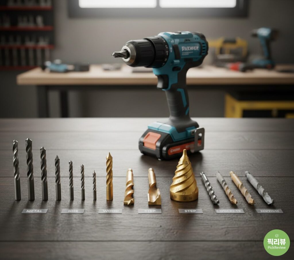 전동드릴용 용도별 드릴비트 나열사진