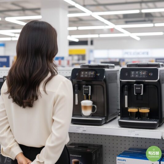 필립스 전자동 커피머신 EP1220 vs EP2221 매장 비교 사진