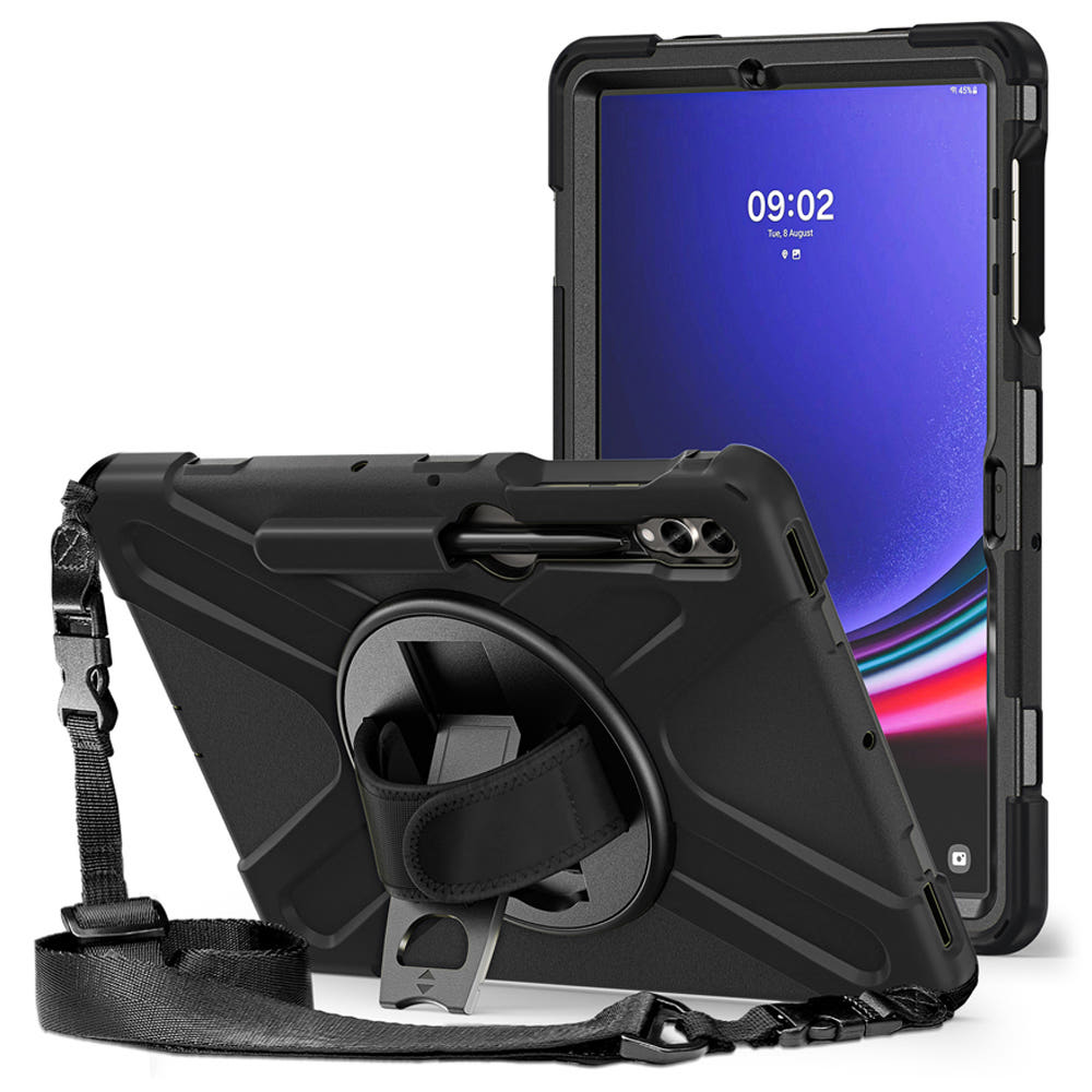 갤럭시탭 S10 플러스 케이스 범퍼 핸드 스트랩 라운드 아머 블랙, 탭 S10+