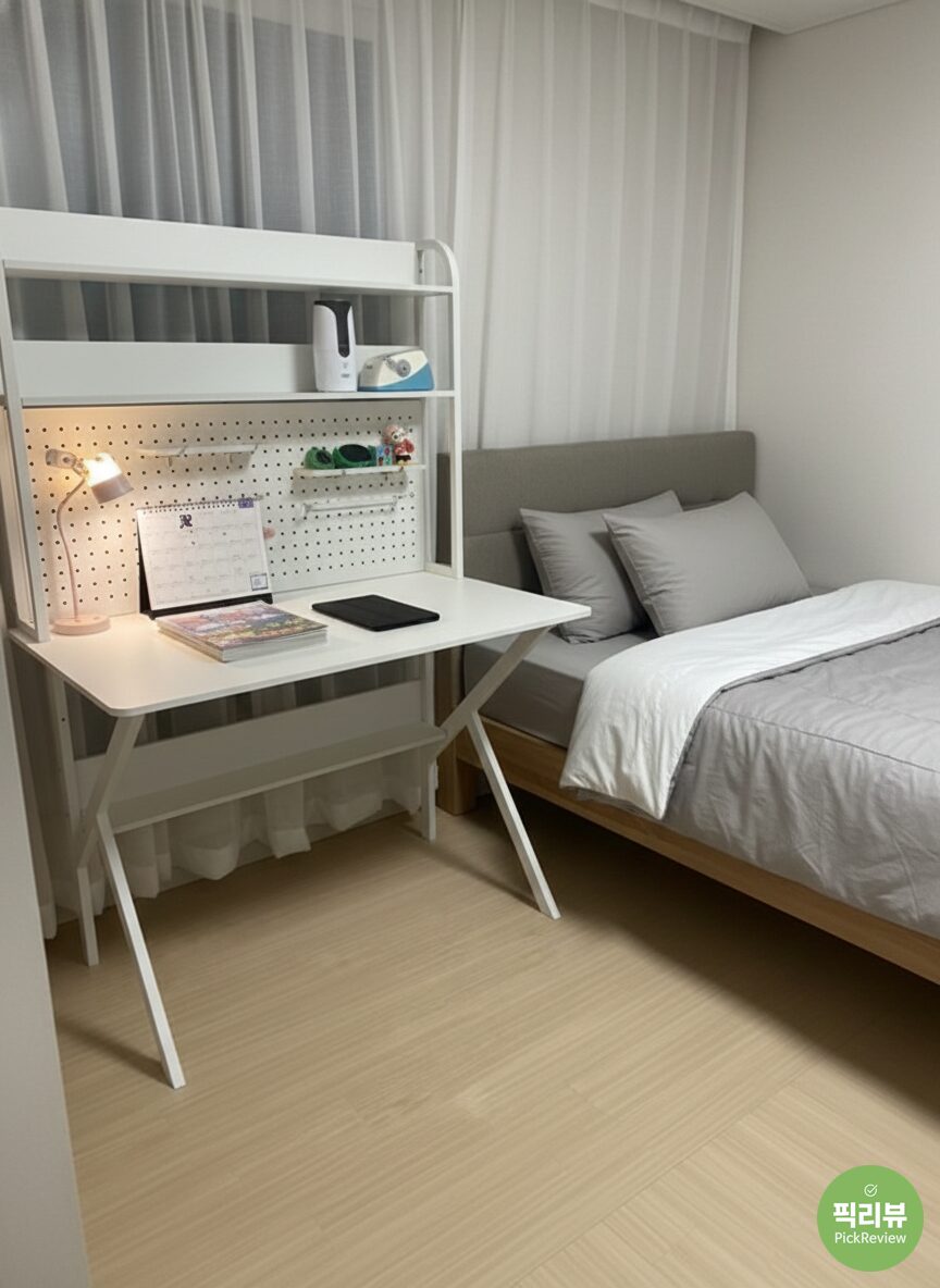 타공보드 철제 책상, 책상 하나로 정리 고민이 줄어든 선택