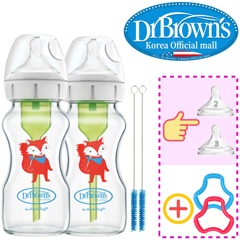 닥터브라운 유리 270ml 2개, 와이드넥 꼭지교체/치발기 옵션선물