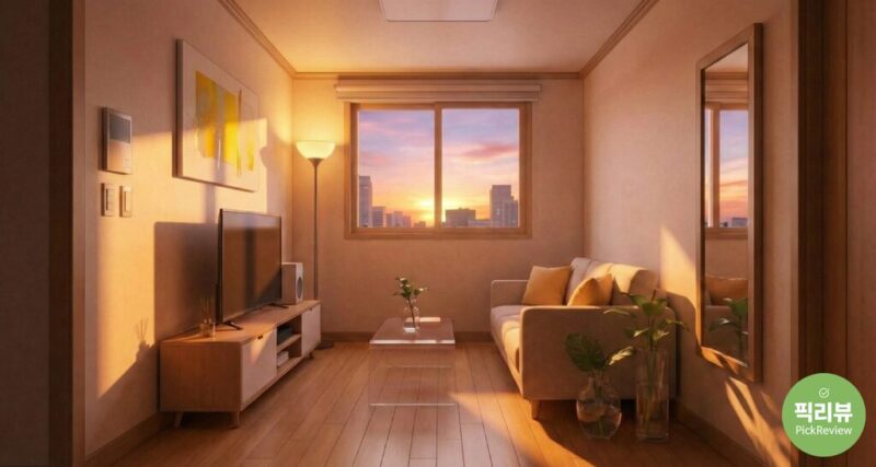 천장을 향한 업라이트 조명으로 천장을 높게 보이게 하여 공간의 답답함을 해소