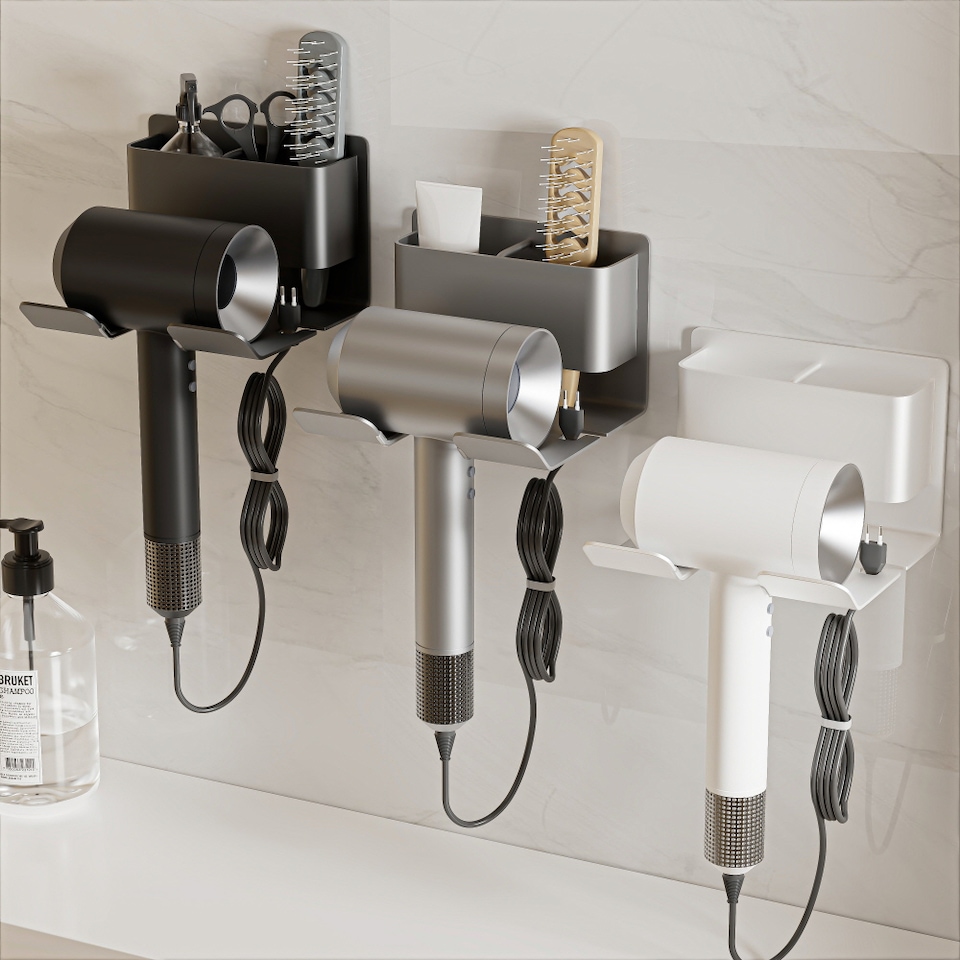 기스 걱정 없는 무타공 프리미엄 수납형 드라이기거치대