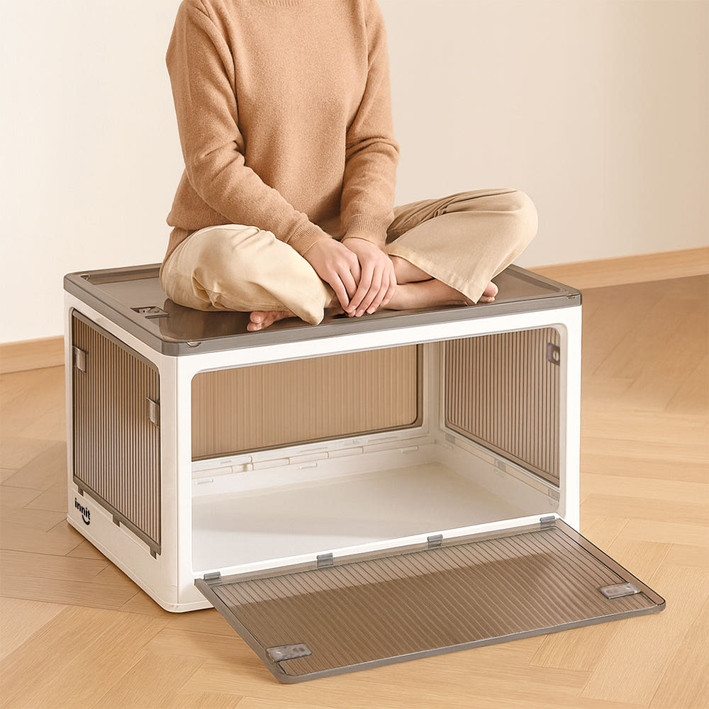 대형 폴딩 리빙박스 옷 수납 정리 투명 화이트 오리지널S